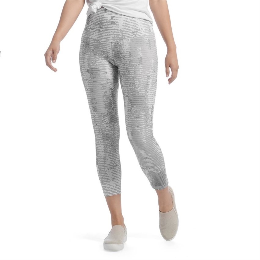 OMG Wide Modern Graphic Compression Waistband Capri Leggings | White/Gray - Picture 2 of 6